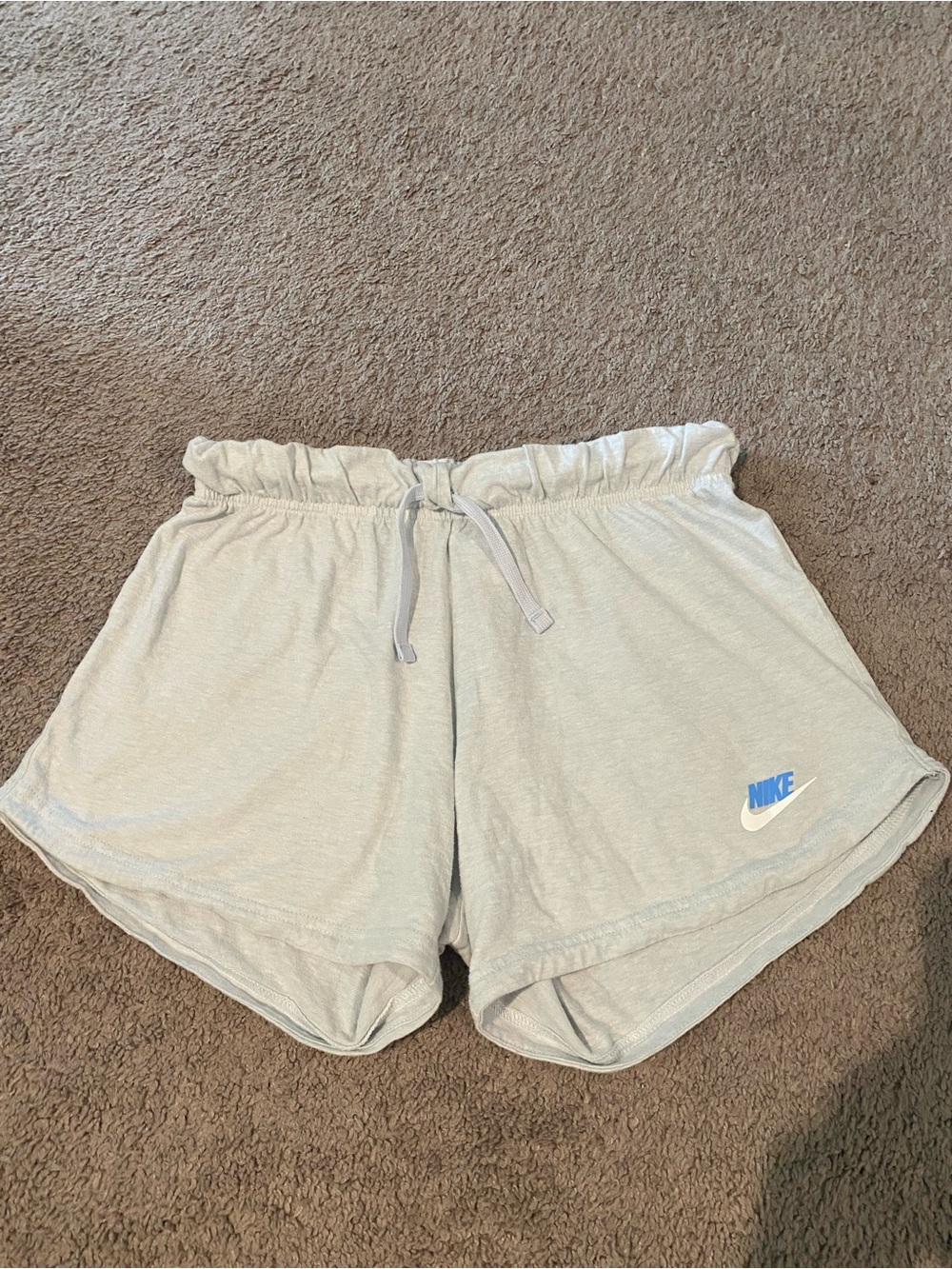 Nike Girls Light Blue Athletic Lounge Shorts with Blue Logo